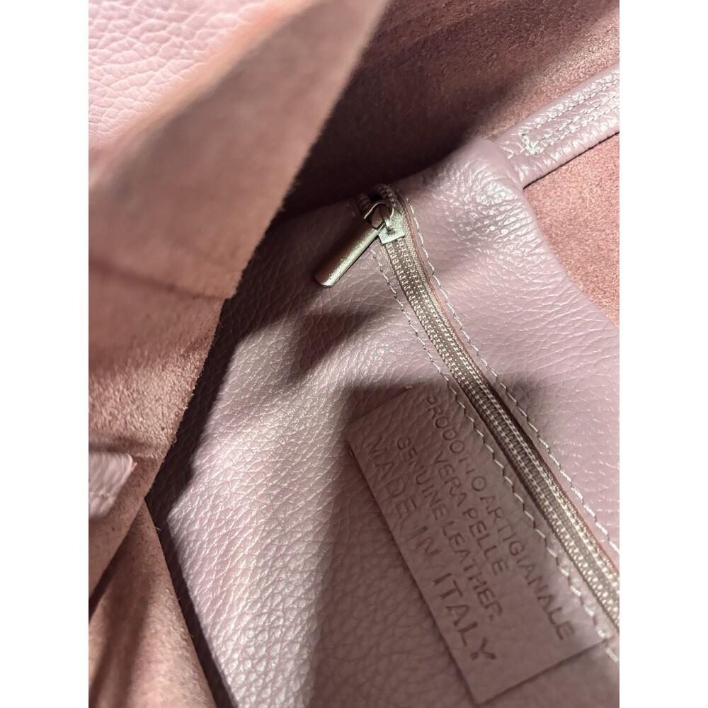 Italian Leather Tote Large Genuine Leather Dusty Rose Pink Made In Italy New - Picture 6 of 12